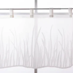 Scheibengardine Breeze transparente Meterware mit Schlaufen Gräser wollweiß beige 46cm Höhe