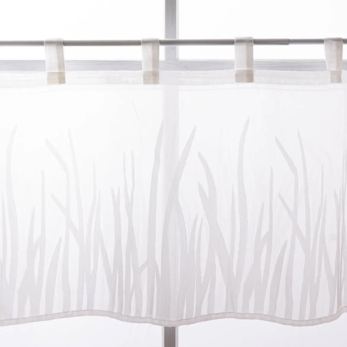 Scheibengardine Breeze transparente Meterware mit Schlaufen Gräser wollweiß beige 46cm Höhe