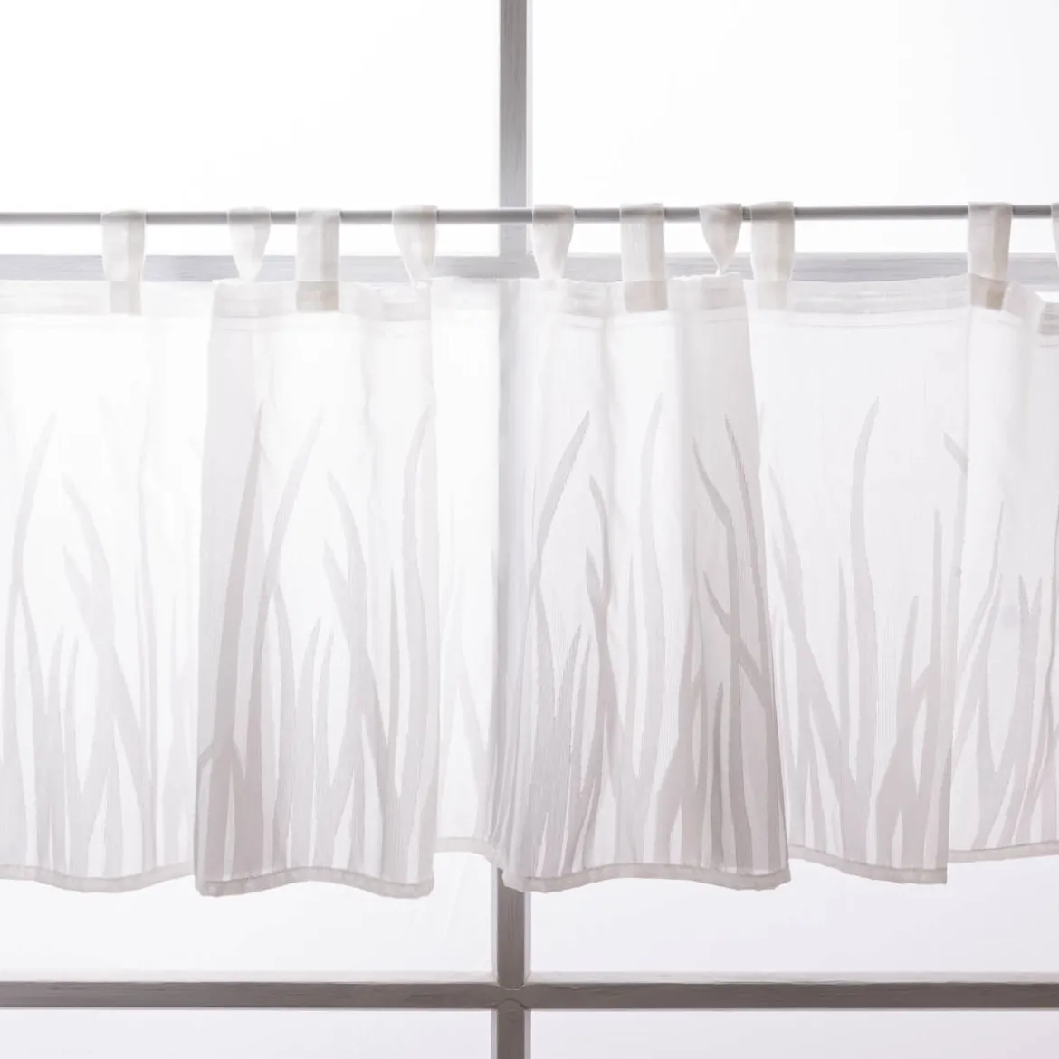 Scheibengardine Breeze transparente Meterware mit Schlaufen Gräser wollweiß beige 46cm Höhe