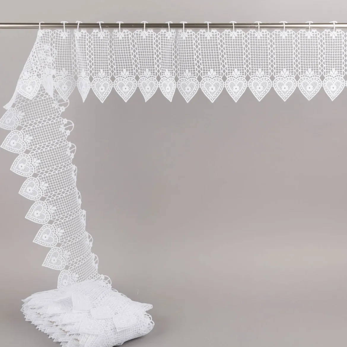 Scheibengardine Häkelgardine Spitze Herz weiß nähfrei 16cm