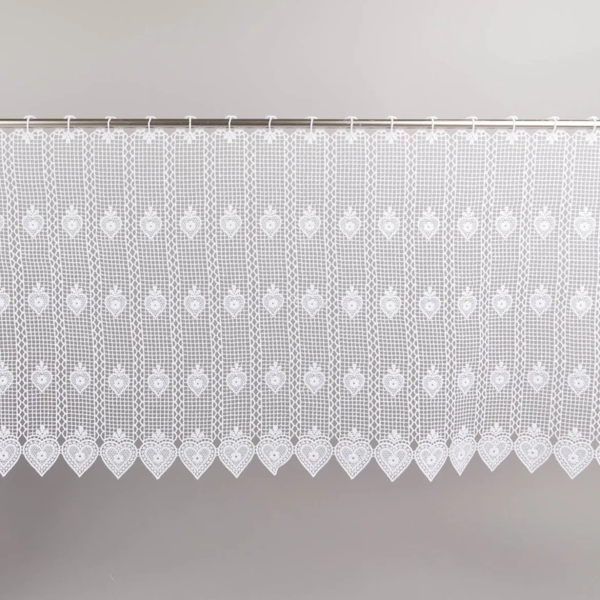 Scheibengardine Häkelgardine Spitze Herz weiß nähfrei 40 cm