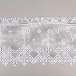 Scheibengardine Häkelspitze Stickerei Pik Karo weiß 26 cm Breite