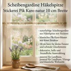 Scheibengardine Häkelspitze Stickerei Pik Karo natur 10 cm Breite