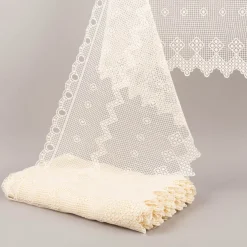 Scheibengardine Häkelspitze Stickerei Pik Karo weiß 40 cm Breite