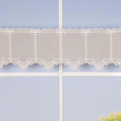 Scheibengardine Meterware Landhausgardine Stickerei Herzchen nähfrei natur 24cm Höhe