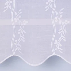 Scheibengardine Meterware Leinenstruktur Voile Stickerei Blumenranke nähfrei weiß 45cm Höhe