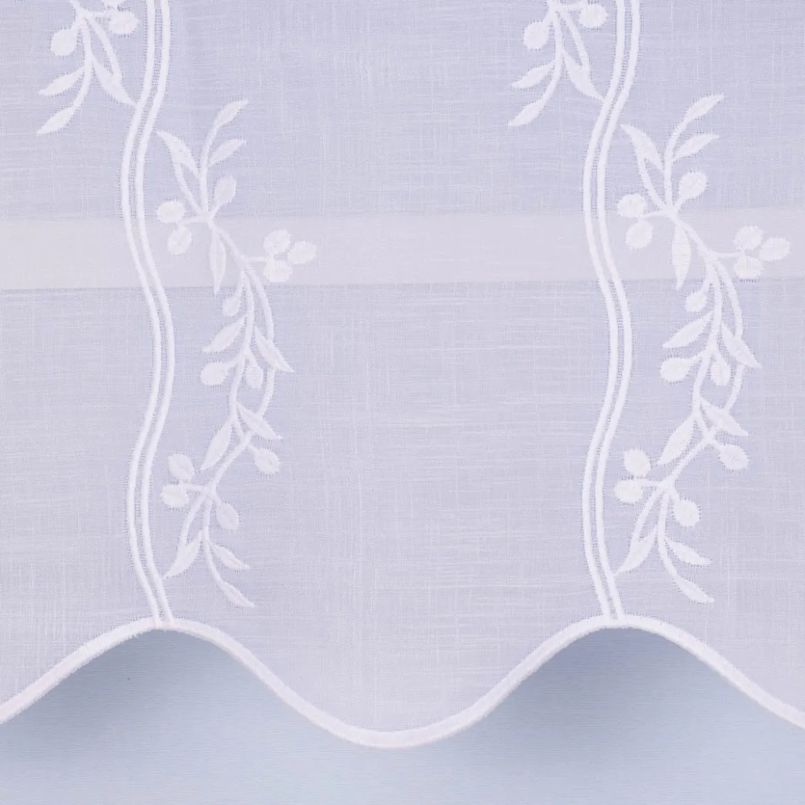 Scheibengardine Meterware Leinenstruktur Voile Stickerei Blumenranke nähfrei weiß 45cm Höhe