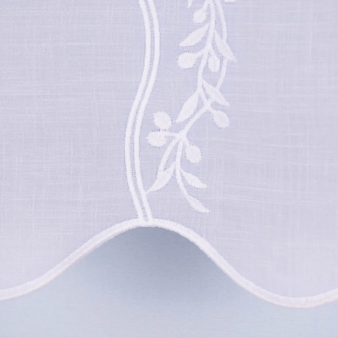 Scheibengardine Meterware Leinenstruktur Voile Stickerei Blumenranke nähfrei weiß 45cm Höhe