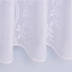 Scheibengardine Meterware Leinenstruktur Voile Stickerei Blumenranke nähfrei weiß 45cm Höhe