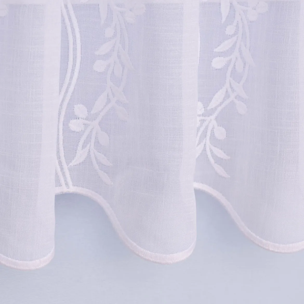 Scheibengardine Meterware Leinenstruktur Voile Stickerei Blumenranke nähfrei weiß 45cm Höhe