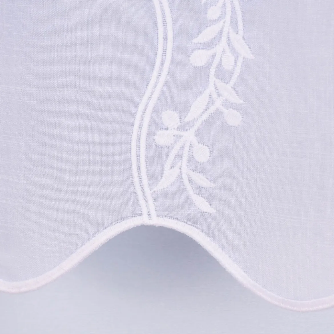 Scheibengardine Meterware Leinenstruktur Voile Stickerei Blumenranke nähfrei weiß 60cm Höhe