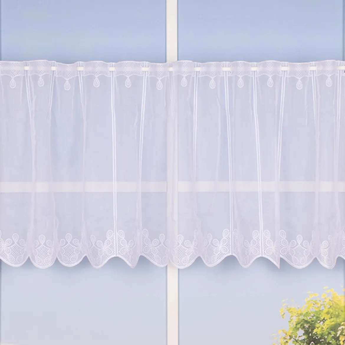 Scheibengardine Meterware Voile Stickerei Ornamente nähfrei weiß 45cm Höhe