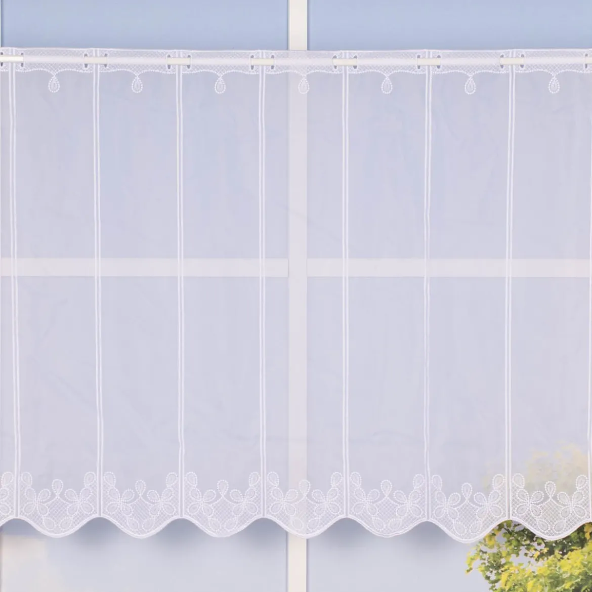 Scheibengardine Meterware Voile Stickerei Ornamente nähfrei weiß 60cm Höhe