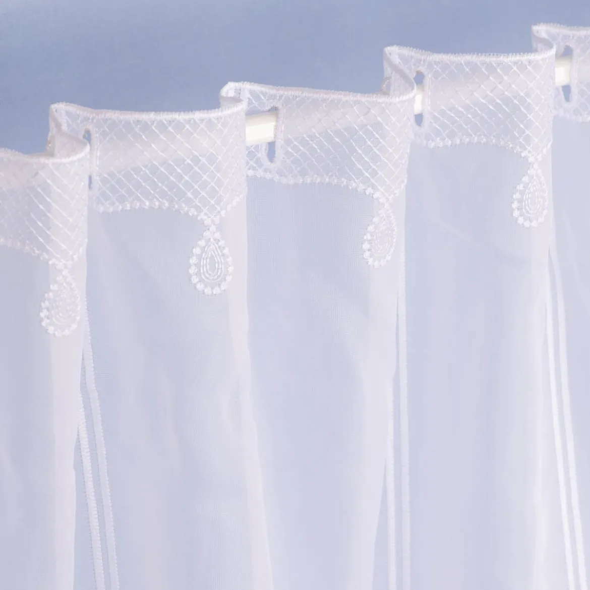 Scheibengardine Meterware Voile Stickerei Ornamente nähfrei weiß 60cm Höhe