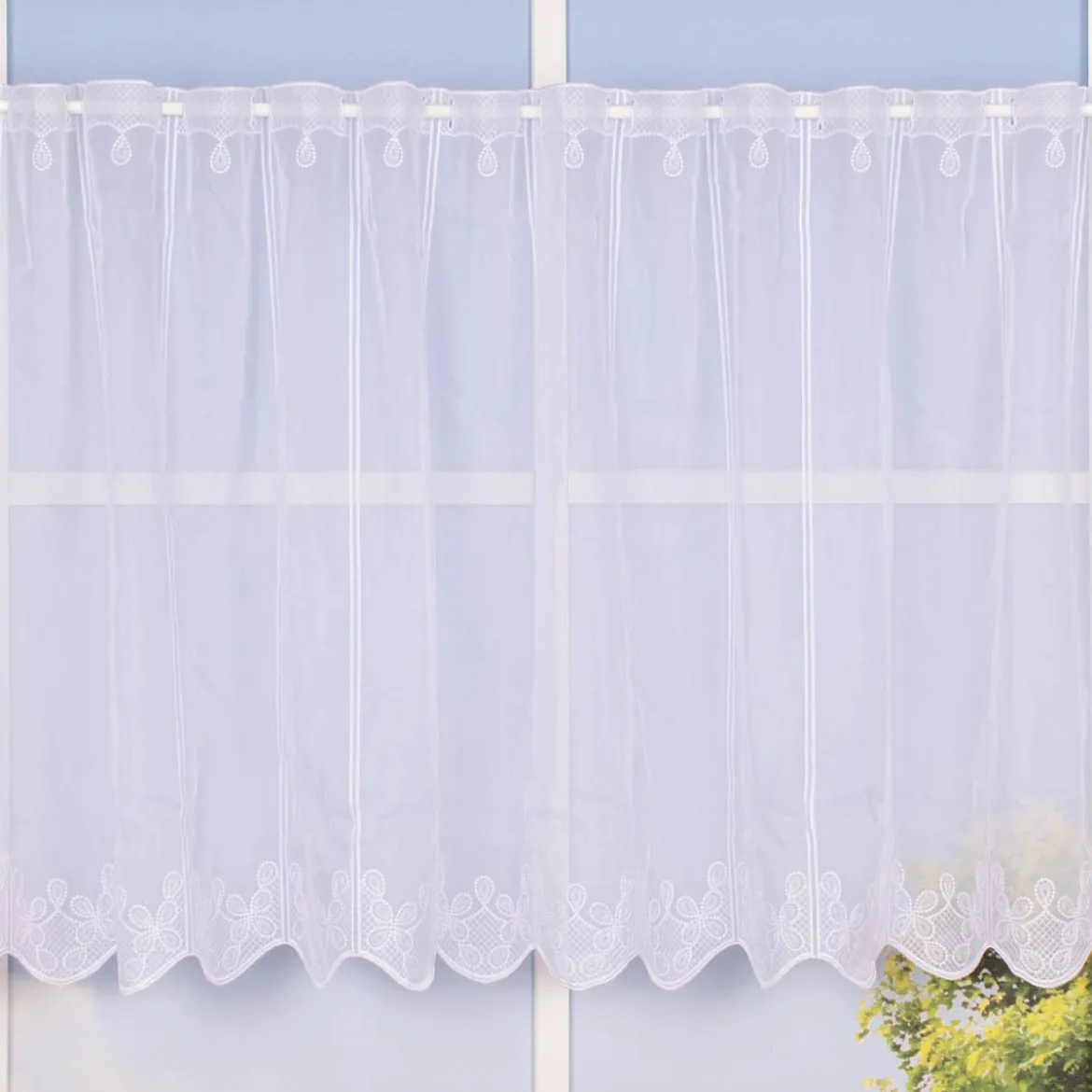 Scheibengardine Meterware Voile Stickerei Ornamente nähfrei weiß 60cm Höhe