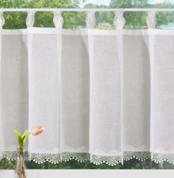 Scheibengardine mit Schlaufen Makramee Spitze weiß 30x140cm (HxB)