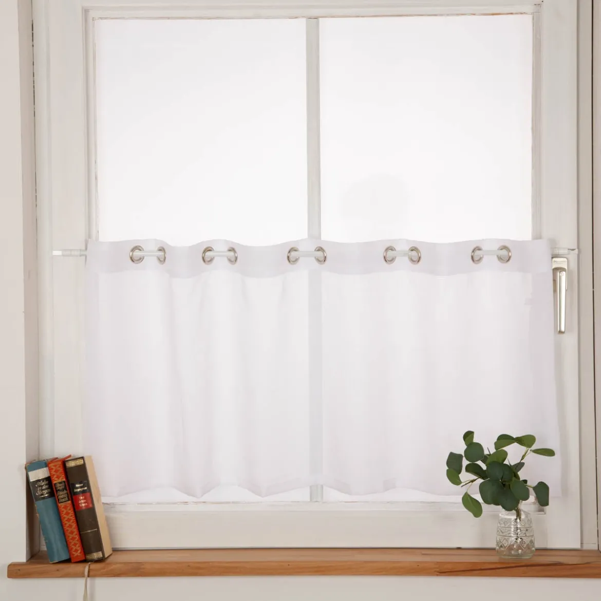 Scheibengardine mit Ösen uni Voile weiß 50x145cm (HxB)