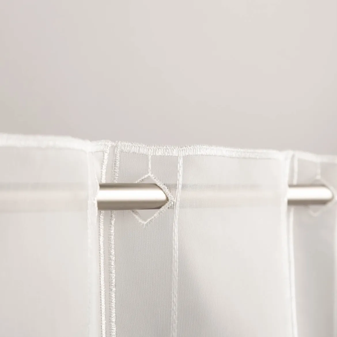 Scheibengardinen Meterware nähfrei Voile Stickerei Abstrakt wollweiß 45cm Höhe