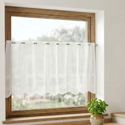 Scheibengardinen Meterware nähfrei Voile Stickerei Abstrakt wollweiß 60cm Höhe