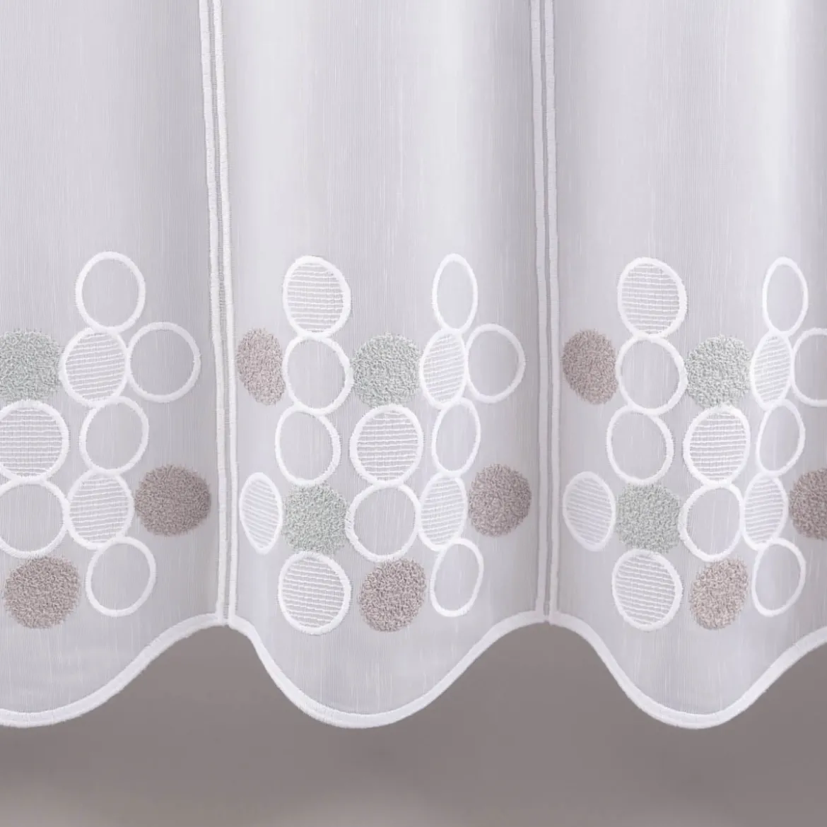 Scheibengardinen Meterware nähfrei Voile Stickerei Kreise weiß grün grau 60cm Höhe