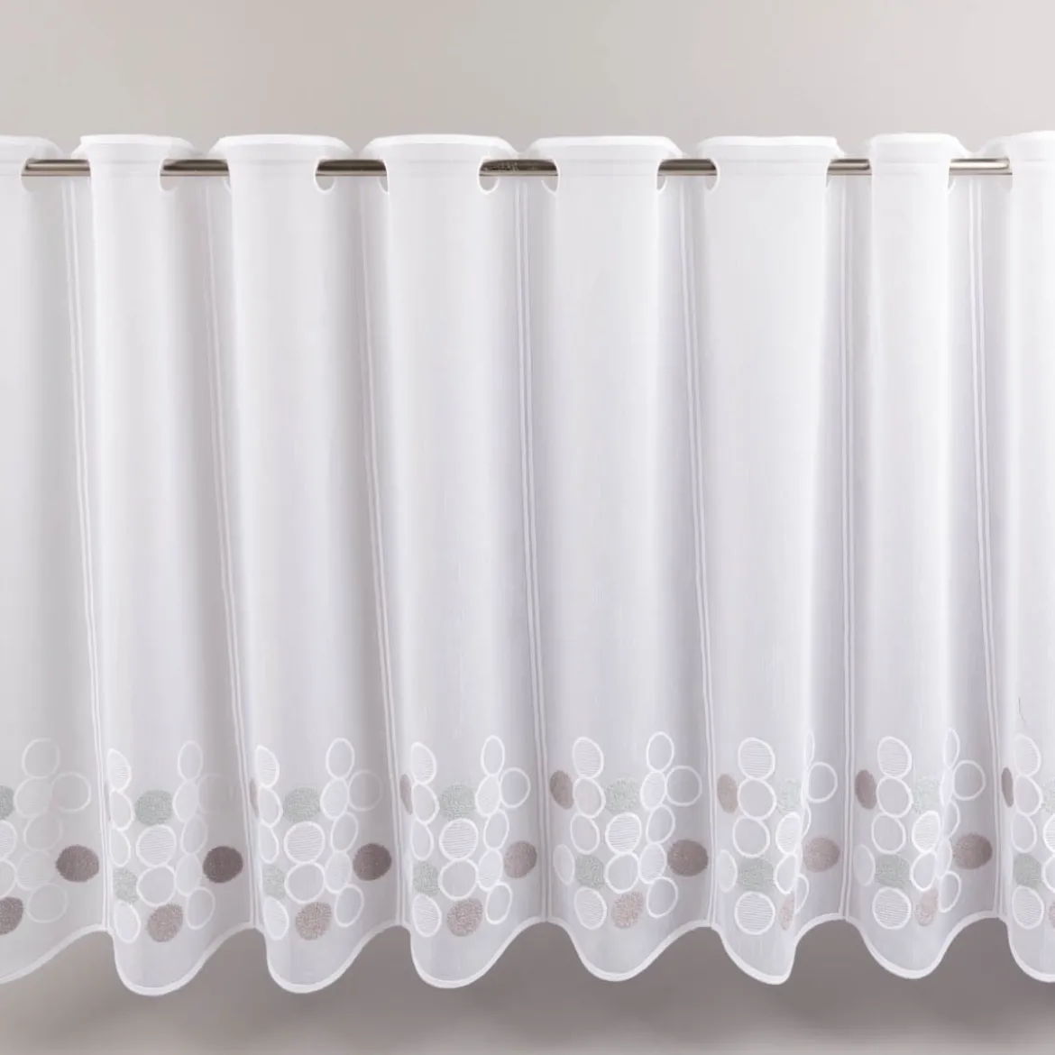 Scheibengardinen Meterware nähfrei Voile Stickerei Kreise weiß grün grau 60cm Höhe