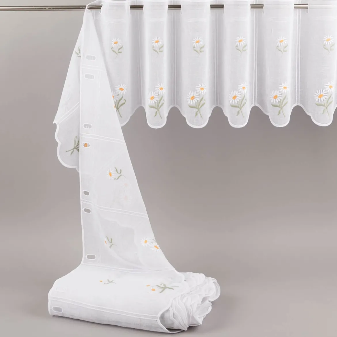 Scheibengardinen Meterware nähfrei Stickerei Blumen weiß 30cm Höhe