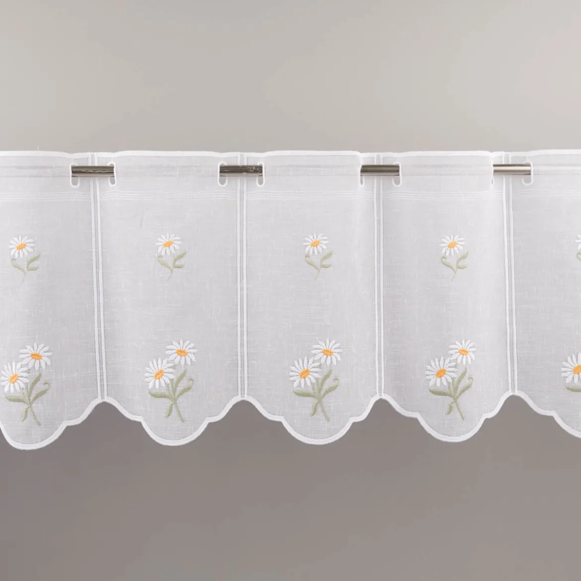 Scheibengardinen Meterware nähfrei Stickerei Blumen weiß 30cm Höhe
