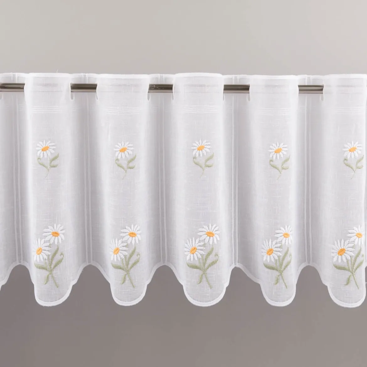 Scheibengardinen Meterware nähfrei Stickerei Blumen weiß 30cm Höhe