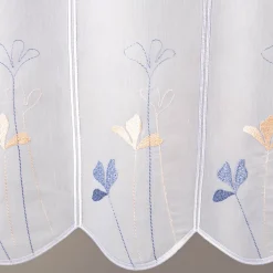Scheibengardinen Meterware nähfrei Stickerei Voile Blumen weiß blau 45cm Höhe