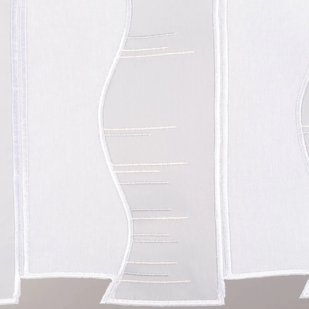Scheibengardinen Meterware nähfrei Organza Stickerei abstrakt weiß beige grau 30cm Höhe