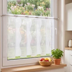 Scheibengardinen Meterware nähfrei Organza Stickerei abstrakt weiß beige grau 50 cm Höhe