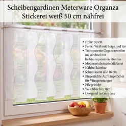 Scheibengardinen Meterware nähfrei Organza Stickerei abstrakt weiß beige grau 50 cm Höhe