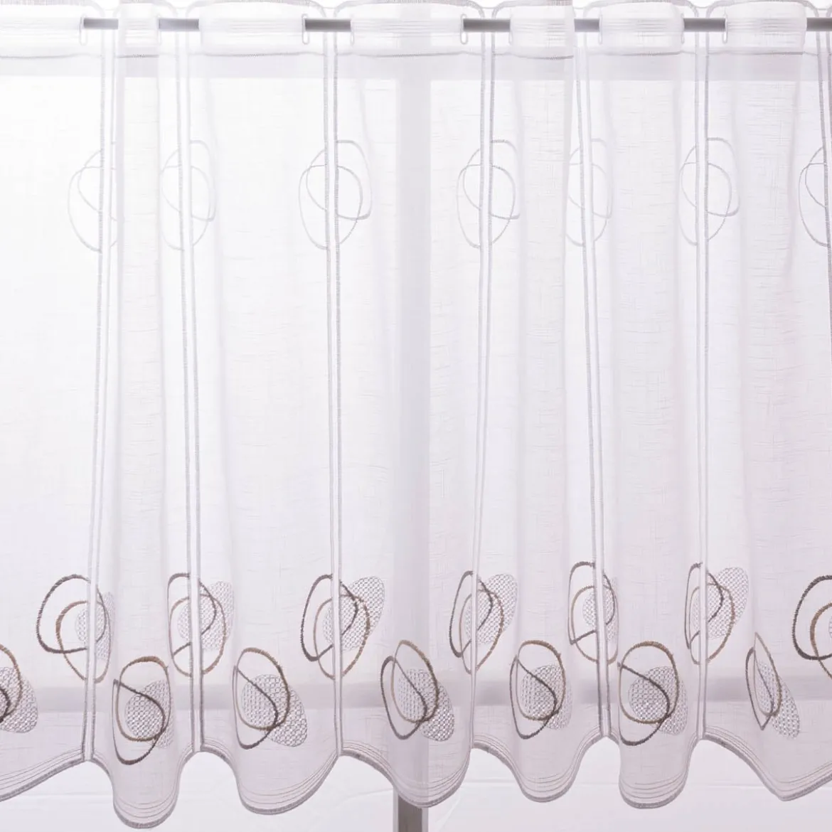 Scheibengardinen Meterware nähfrei Stickerei Voile abstrakt weiß beige 60cm Höhe