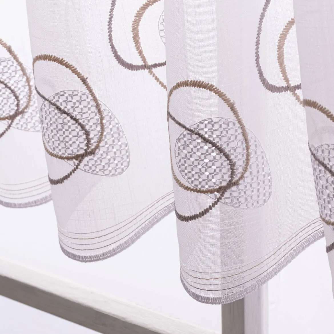 Scheibengardinen Meterware nähfrei Stickerei Voile abstrakt weiß beige 60cm Höhe