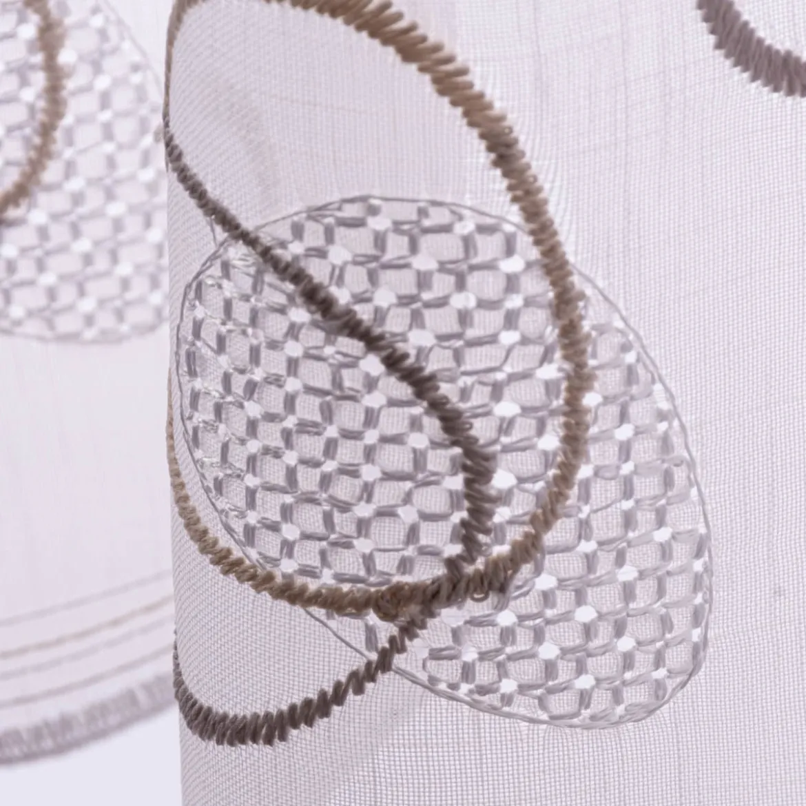 Scheibengardinen Meterware nähfrei Stickerei Voile abstrakt weiß beige 60cm Höhe
