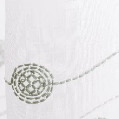 Scheibengardinen Meterware nähfrei Stickerei Kugeln wollweiß salbeigrün 45cm Höhe