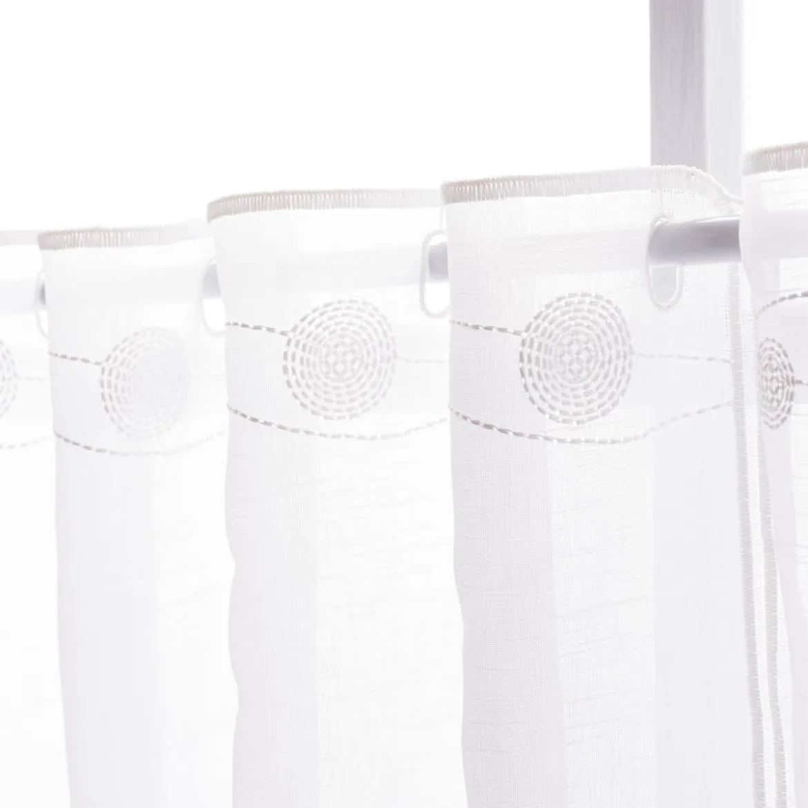 Scheibengardinen Meterware nähfrei Stickerei Kugeln wollweiß salbeigrün 45cm Höhe