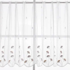 Scheibengardinen Meterware nähfrei Stickerei Fransen Blumen weiß grau beige 70cm Höhe
