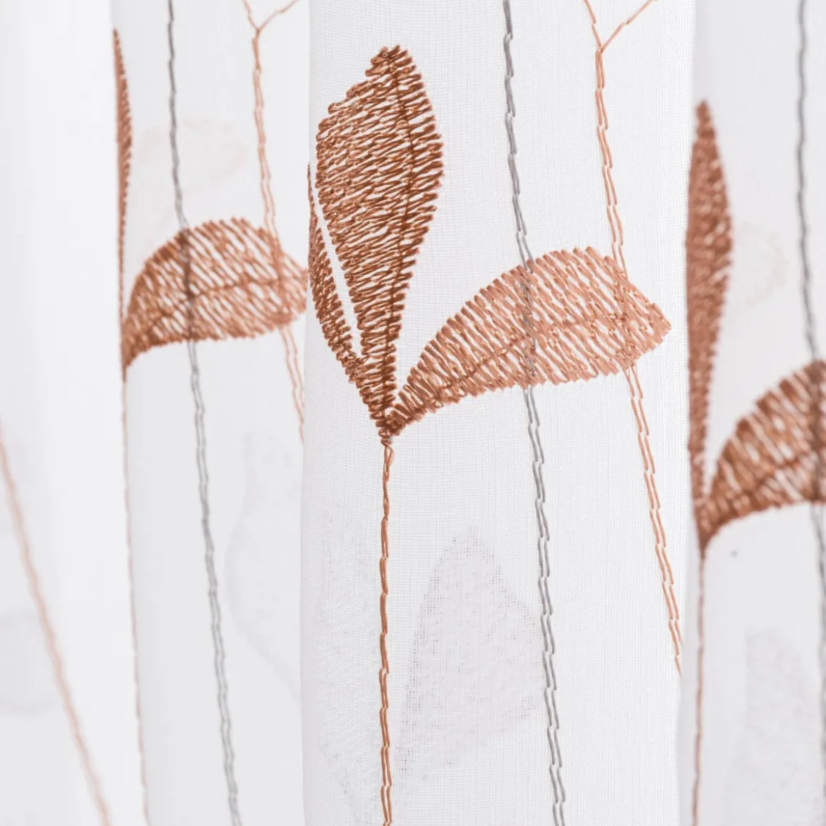 Scheibengardinen Meterware nähfrei Stickerei Voile Blumen weiß lachsrosa 45cm Höhe