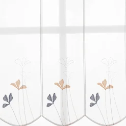 Scheibengardinen Meterware nähfrei Stickerei Voile Blumen weiß blau 60cm Höhe