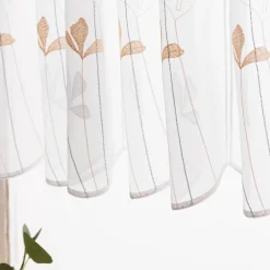 Scheibengardinen Meterware nähfrei Stickerei Voile Blumen weiß blau 60cm Höhe
