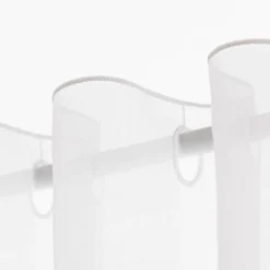 Scheibengardinen Meterware nähfrei Stickerei Voile Blumen weiß blau 60cm Höhe