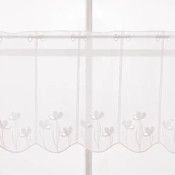Scheibengardinen Meterware nähfrei Stickerei Voile Blumen weiß 45cm Höhe