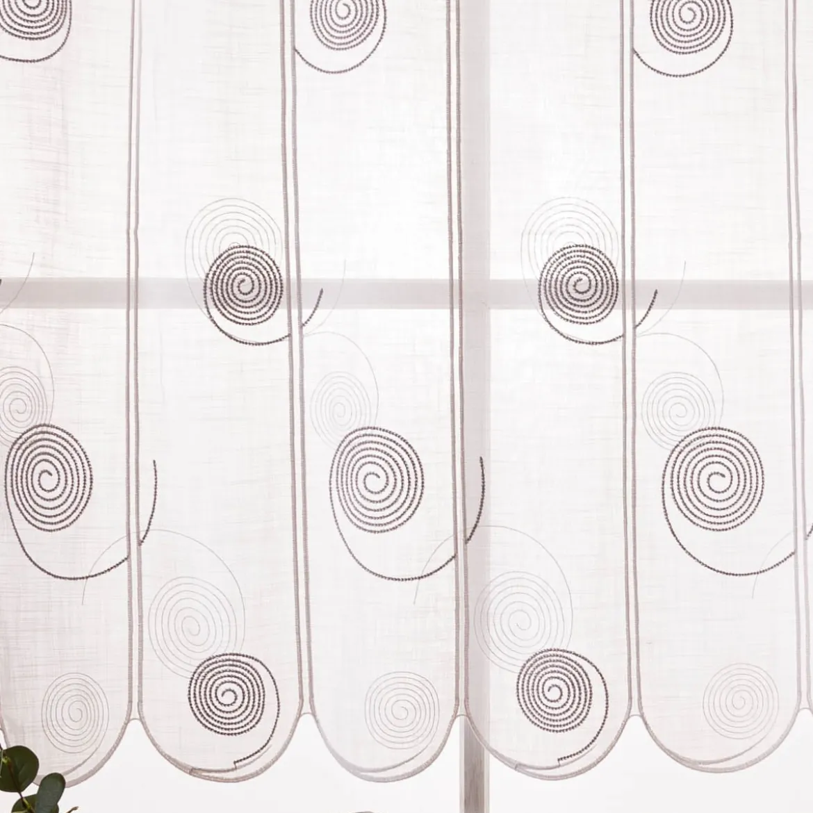 Scheibengardinen Meterware nähfrei Spiralen weiß grau 100cm Höhe