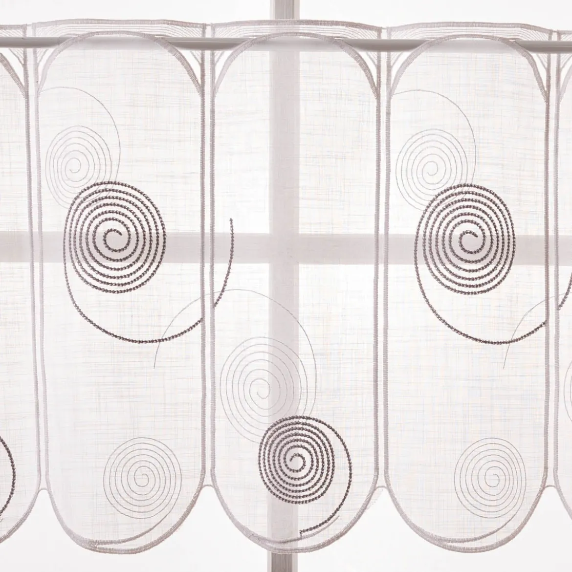 Scheibengardinen Meterware nähfrei Spiralen weiß grau 100cm Höhe