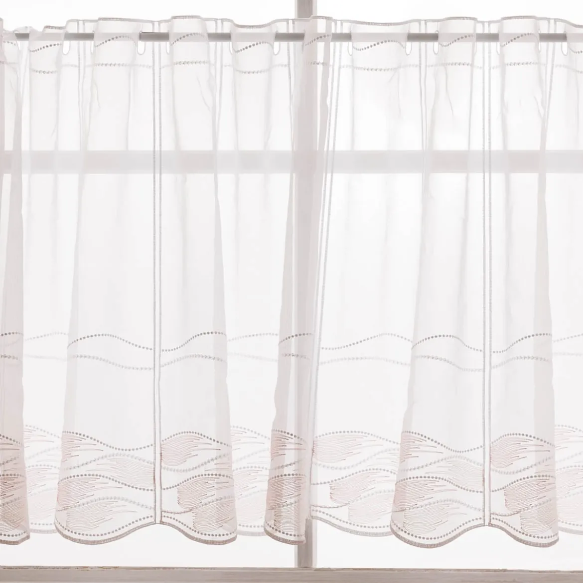 Scheibengardinen Meterware nähfrei Stickerei modern weiß natur rosa 60cm Höhe