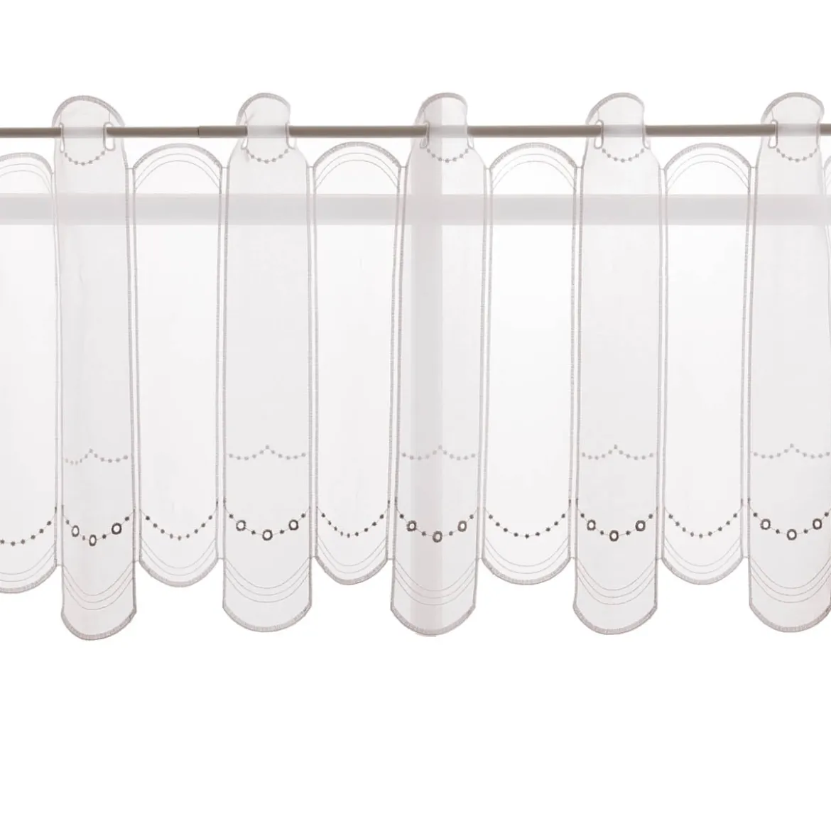 Scheibengardinen Meterware nähfrei Stickerei modern weiß silbergrau 45cm Höhe