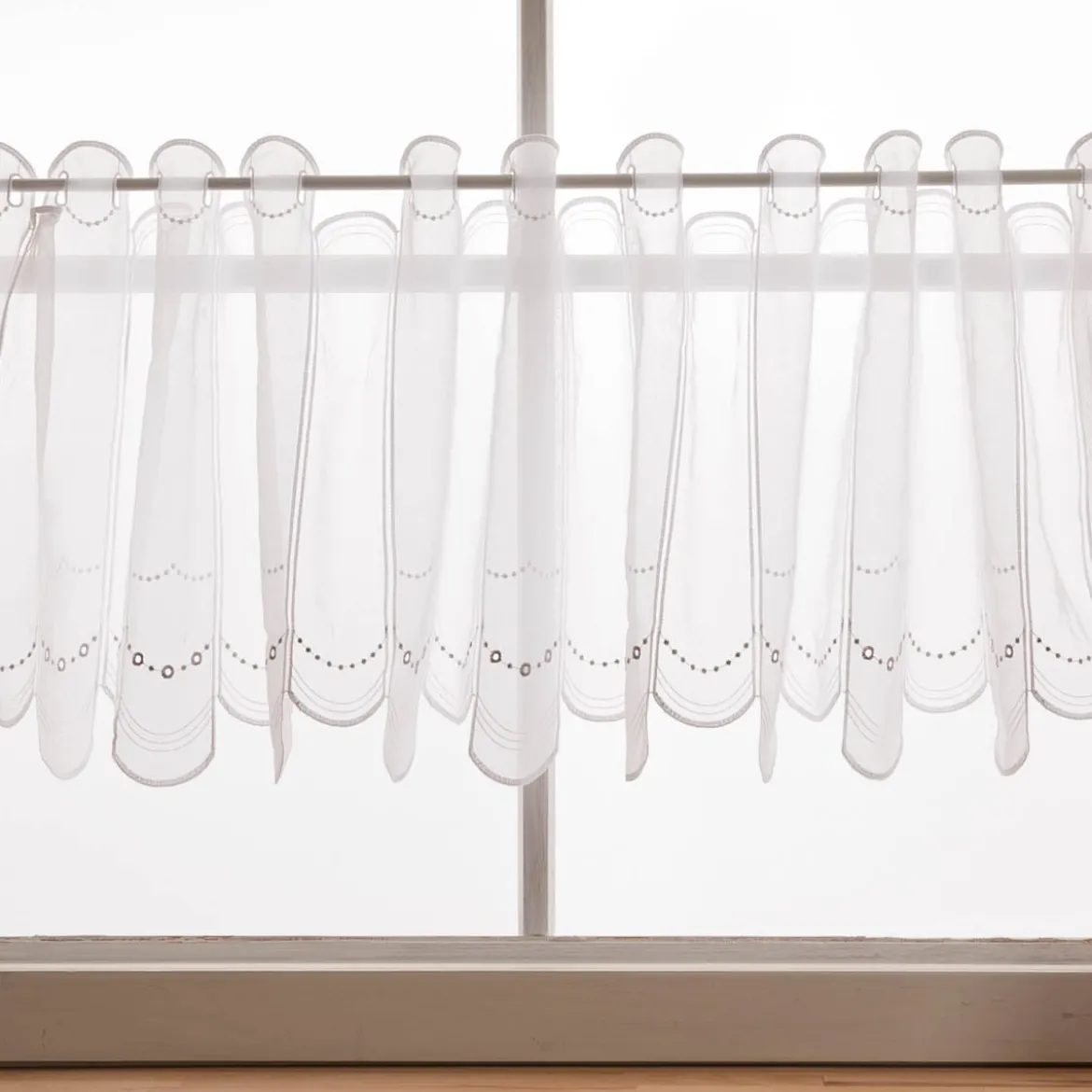 Scheibengardinen Meterware nähfrei Stickerei modern weiß silbergrau 45cm Höhe