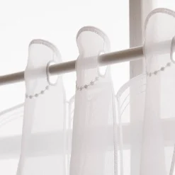 Scheibengardinen Meterware nähfrei Stickerei modern weiß silbergrau 45cm Höhe