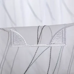 Scheibengardinen Meterware Feinbatist nähfrei Stickerei Linien weiß grün grau 45cm Höhe